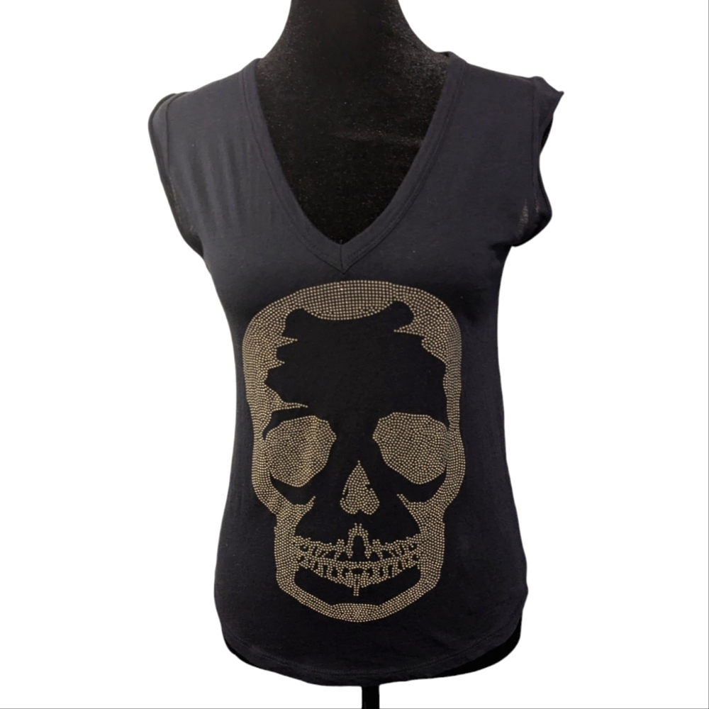 Zadig & Voltaire Skull Black Sleeveless Goth Tee Tank XS